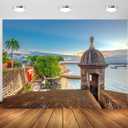 BELECO 9x6ft Fabric Puerto Rico Backdrop San Juan, Puerto Rico Caribbean Coast Along Paseo de la Princesa Background for Party Decorations Home Wall Decor Photo Booth Shoot Studio Props
