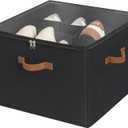 StorageWorks Shoe Organizer for Closet, Fits up to 16 Pairs, Shoe Cubby Storage Containers with Adjustable Dividers and Clear Cover, Black (Medium)