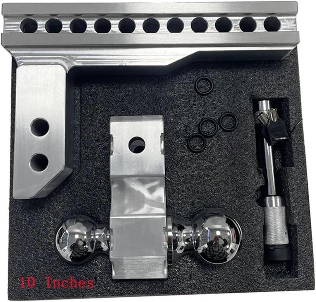 Trailer Hook Adjustable Trailer Hitch 2" Receiver 6" Drop/Rise Drop Hitch 12500 LBS GTW Ball Mount 2" 2-5/16" Dual Towing Ball Double Locks Trailer bar (LCG-10 inches)