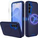 for Samsung Galaxy S25 fe Case, S25 fe Heavy Duty Magnetic case, [Compatible with Magsafe][Glass Screen Protector] [Military Grade Protective ] [Shockproof] [Dropproof] [Dust-Proof] (MAG- Dark Blue)