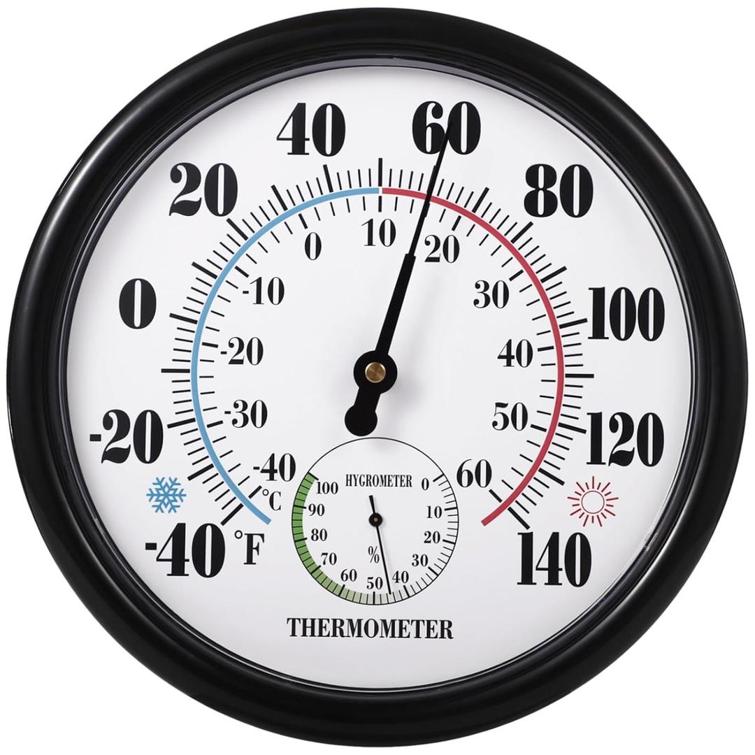 Joyibay Indoor Outdoor Thermometers Hygrometer,10 Inch Outdoor Barometer for Patio, No Battery Large Outside Thermometer, Large Numbers Thermometers, Wall Hygrometer