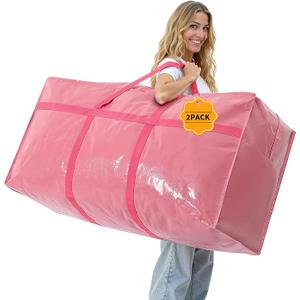 Extra Large Moving Bags Heavy Duty 2 Pack – Bubblegum Pink, 45x21x15 Inches Storage Bags for Moving, Packing, Traveling, and Organizing