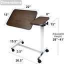 Vaunn Medical Pneumatic Adjustable Tilt Overbed Bedside Table with Wheels for Hospital and Home Use, 1 Count