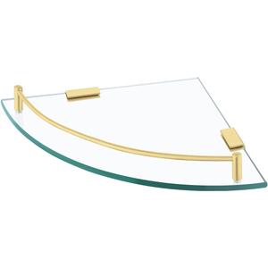 KES Glass Corner Shelf Bathroom Shelf Tempered Glass with Rail SUS 304 Stainless Steel Floating Wall Mount Bracket Brushed Gold, BGS2101A-BZ