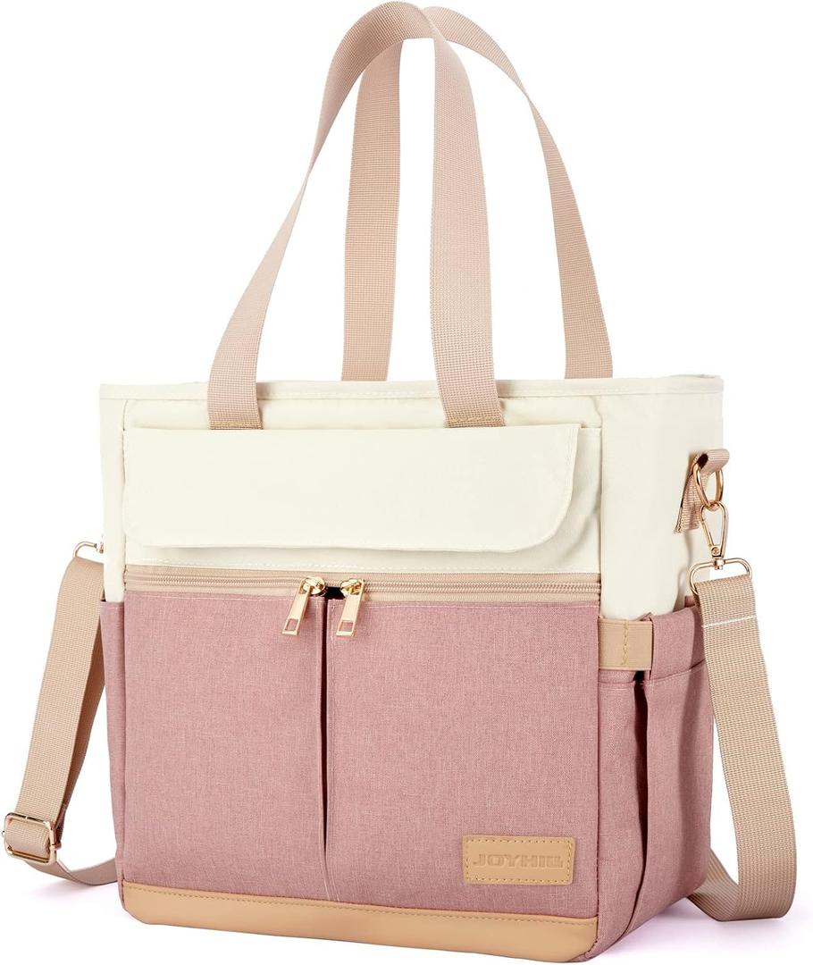 JOYHILL Lunch Bag for Women, Lunch Tote Leakproof Insulated Lunch Box with Shoulder Strap, Adult Reusable Lunch Cooler Tote Bags for Work Picnic Camping Beach (A-PINK)