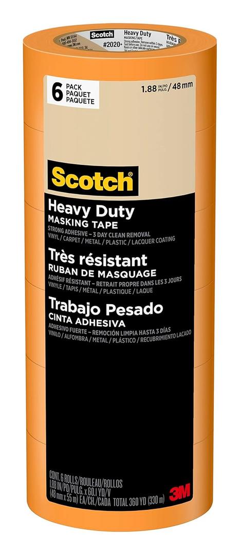 Scotch Heavy Duty Painter's Tape, 6 Rolls, 1.88 in x 60.1 yd, for Use On Vinyl, Carpet, Metal, & Plastic, Indoor & Outdoor Masking Tape, Bonds Aggressively, 3-Day Clean Removal (2020+-48EP6)