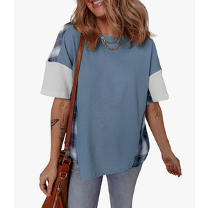 EVALESS Waffle Knit Tops for Women Trendy Crewneck Short Sleeve Shirts 2025 Summer Color Block T Shirts Loose Tee Tunic Tops 2XL EVALESS Waffle Knit Tops for Women Trendy Crewneck Short Sleeve Shirts 2025 Summer Color Block T Shirts Loose Tee Tunic Tops 2XL
