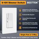 BESTTEN 0-10V Low Voltage Dimmer Light Switch, Super Slim Dimmer Switch for Dimmable LED Lights, Single-Pole or 3-Way, Screwless Wallplate Included, ETL Listed, Gloss White