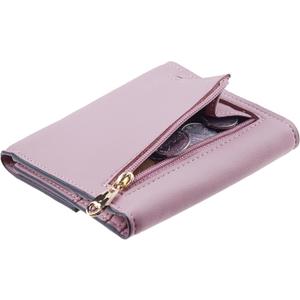 Travelambo RFID Blocking Wallet Women Small Womens Wallet Credit Card Holder Mini Compact Trifold Wallets for Women with Coin Pocket Zipper (Napa Purple)