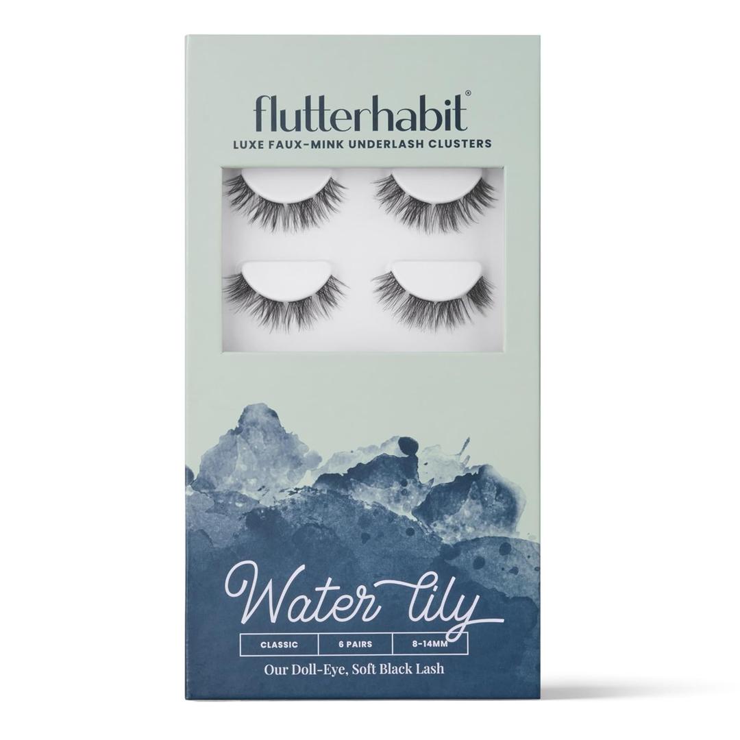 FlutterHabit Water Lily Lash Clusters for Women, Salon Quality At Home Eyelashes Extension Kit, 6 Lash Sets, No Lash Glue Included
