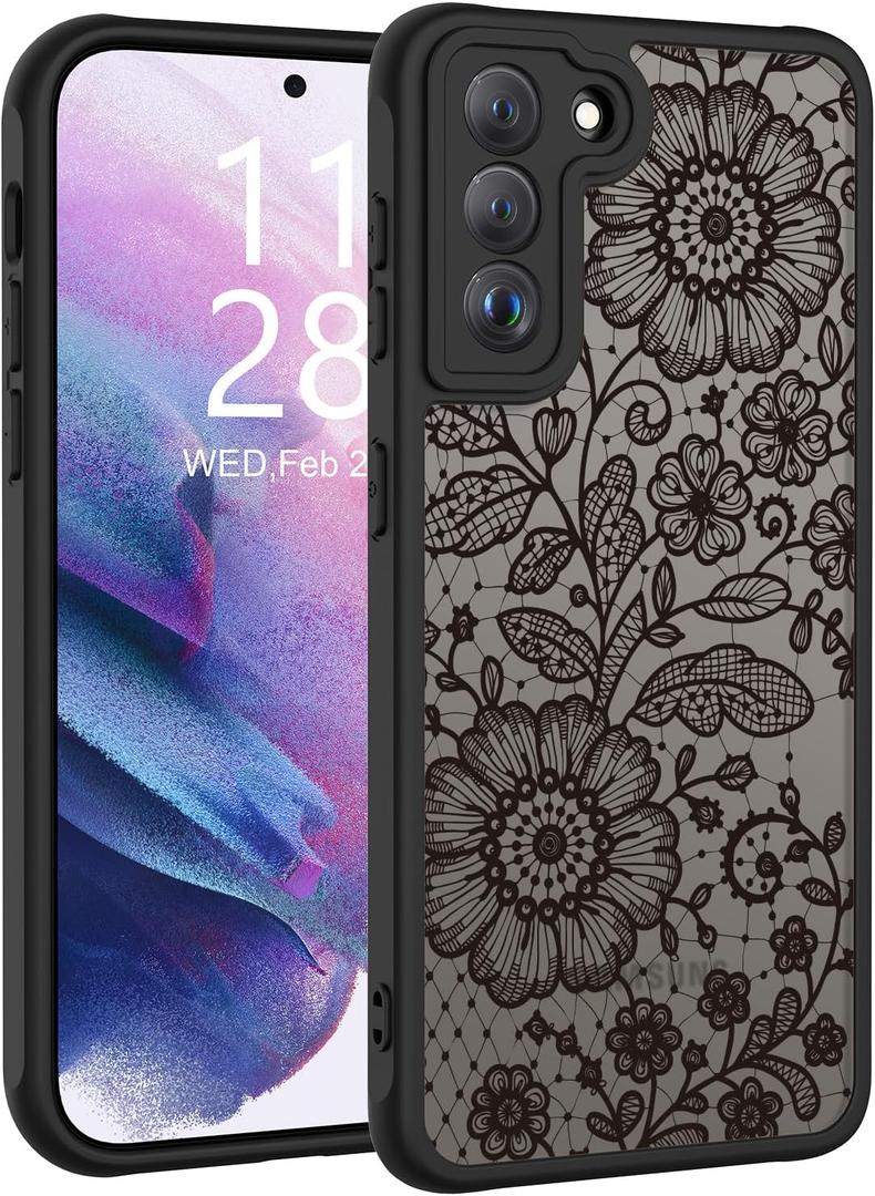 LUMARKE for Galaxy S23 Case with Enhanced Camera Lens Protection, Translucent Matte Acrylic Phone Cover - Cute Aesthetic Floral Design for Women Girls - Blooming Blossoms