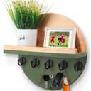 Key and Mail Holder for Wall Decorative, Wooden Boho Key Hanger with Shelf, Unique Two-Tone Circular Design Entryway Key Rack - Brown & Green