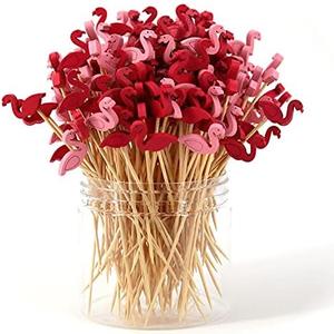 PARTYHIPPO Bamboo Cocktail Picks 200 Pack – Flamingo Toothpicks 4.7 Inch Cocktail Sticks for Appetizers, Fruit, Cheese, Drinks, Party Supplies (Flamingo)