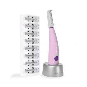 Michael Todd Beauty Sonicsmooth Dermaplane Razor for Women Face + Eyebrow trimmer Dermaplaning System - Peach Fuzz Remover - 8 Weeks of Dermaplaning Blades (Pink)