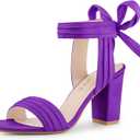 Allegra K Women Open Toe Ankle Tie Back Chunky Heel Sandals (Purple, 12)