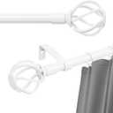 White Curtain Rods for Windows 66 to 120, Heavy Duty Curtain Rod Set with Cage Finials, 5/8" Diameter Decorative Curtain Rods for Outdoor Patio, Sliding Glass Door, Bedroom, Living Room