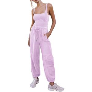 Outfeel Women's Sleeveless Summer Jumpsuit Square Neck Drawstring Waist Long Romper Jumpers 2026 with Pockets, M