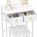 X-cosrack Small Makeup Vanity Desk with Mirror & Chair, Mini Vanity Desk Table Set with Fabric Storage Drawer, 19.7" Compact Vanity Desk for Girls, Dressing Table with Chair for Bedroom, White