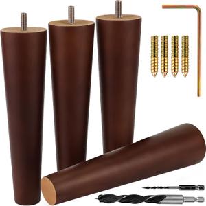 Brown Round Furniture Legs - Premium Mid Century Legs for Sofa, Chair, Table, Dresser, Bed, Cabinet, Ottoman - Our Wooden Legs Are Easy To Install & Include Installation Hardware - Set of 4, 8 Inches