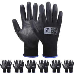 HLDD HANDLANDY PU Coated Safety Work Gloves, 6/12 Pairs Work Gloves (Medium, Black(pack of 6))