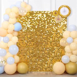Shimmer Wall Backdrop Sequin Panels Gold Decoration Shimmer Panels(Pack of 24) Photo Backdrops for Birthday Valentines Anniversary Engagement Parties Decoration