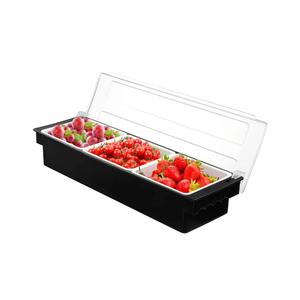 FEOOWV 3-Compartment Condiment Server Caddy Container with Lid, Serving Tray for Fruit,Candy, Dips, Bar Restaurant Supplies,Garnish Organizer Box (1)