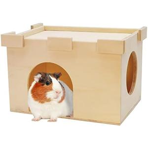 Fhiny Guinea Pig Castle, Chinchilla Hut with Window Ventilated Guinea Pig House Wood Small Animal Hideout Hamster Habitat Decor for Hamster Hedgehog Squirrel Sugar Glider