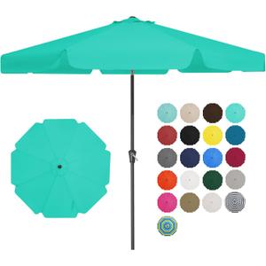 JEAREY 9' Patio Umbrellas Outdoor Table Market Umbrella w/Push Button Tilt/Crank, 8 Sturdy Ribs, UV Protection Waterproof Sunproof(Aqua Sky)