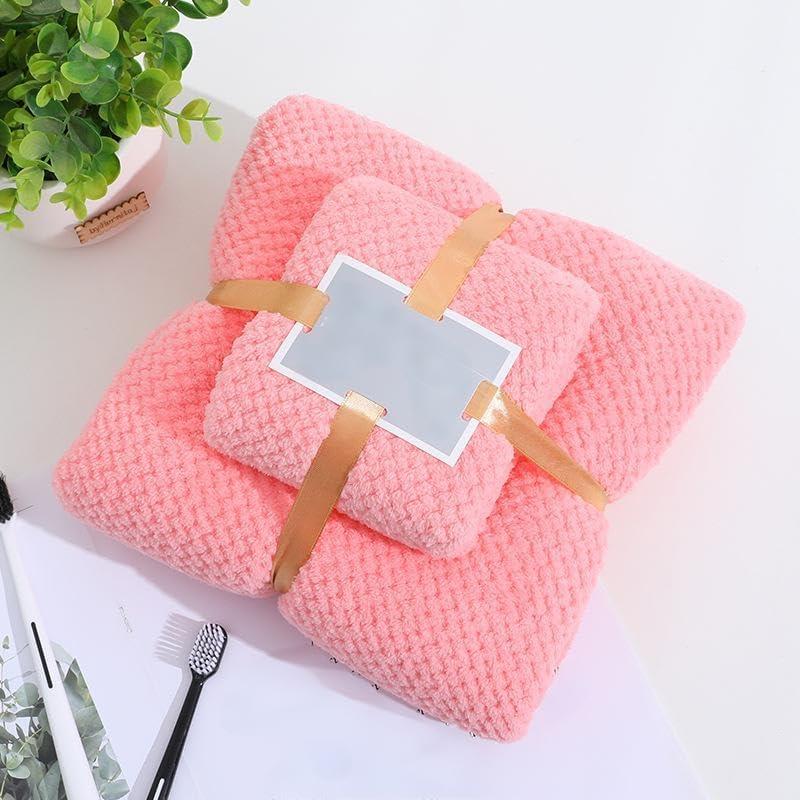 Women's Large Bath Towels Spa Body Wrap with Hand Towel Set Lightweight Quick Dry Bathroom Hotel Towel Camping Towels Coral Velvet Pink