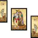 NOBILITY Radha Krishna Framed Painting Set of 3 Wall Art Decor Statue Idol Janmashtami Decoration for Home Living Room Office Wedding Return Gift Items friends family