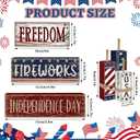 Britimes 4 Pcs Patriotic Tiered Tray Decor Set, 4th of July Table Sign Farmhouse Red White Blue Rustic Wooden Block Stack Sign for Home Fireplace Mantel (Independence Day Fireworks)