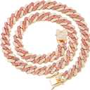 Gold Dog Chain Collar Diamond Cuban Collar Walking Metal Chain Collar with Design Secure Buckle Dog Collars for Medium Large Dogs (24inch, Pink-Gold)