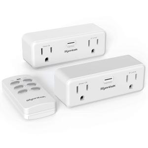 Wireless Remote Control Outlet Combo Kit, Remote Switch Outlets up to 100ft Range, Each Outlet Contains 1 Always-ON & 1 RF Control Socket, FCC Certified, White (2 Outlets + 1 Remote)