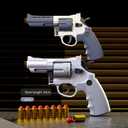 Revolver  Pistol, Interlocking Foam Dart Blaster, Safe and Fun Shooting Game for Boys, Puzzle Toys with Soft Bullets, Suitable for 14+ Years Old Boys and Girls (Grey)