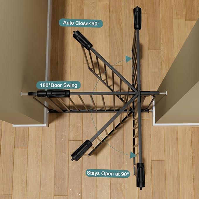 Extra Wide Baby Gate Tension Indoor Safety Gates Black Metal Large Pressure Mounted Pet Gate Walk Through Long Safety Dog Gate for The House Doorways Stairs (62.2"-66.93"/158-170CM, Black)