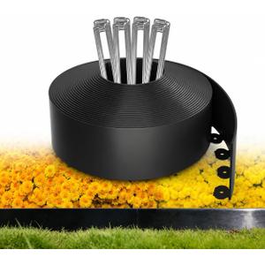 MIXC Garden Edging Border, 100FT 4 Inch Tall Plastic Landscape Edging with 150 U-Shaped Metal Stakes, More Stable and Flexible Tool-Free Lawn Border for Yard, Flower Bed & Landscaping  black, 4 Inch x 100FT