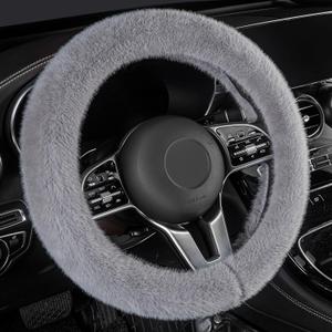 LACDL Fuzzy Winter Steering Wheel Covers for Women, Warm Cute Fluffy Car Wheel Cover for F150 Truck Jeep, Super Soft Furry Auto Plush Car Handle Cover for Cold Weather, Gray, 15-16 inch, Large Size (Grey)