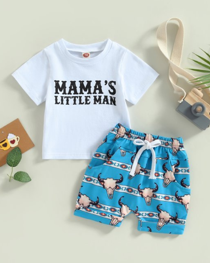 Western Baby Boy Summer Clothes 6M 12M 18M 24M 2Y 3Y Cow Print Short Sleeve T-Shirt Casual Jogger Shorts Toddler Cowboy Outfit, 0-6M