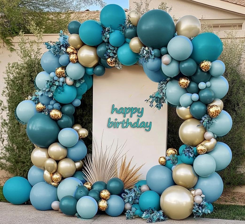 Teal Blue Gold Balloons Double Stuffed Latex Dusty Blue Turquoise Balloon Different Sizes Teal Gold Balloon Garland for Birthday Wedding New Years Anniversary Baby Shower Ocean Halloween Party Decor