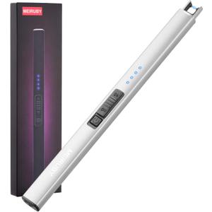 MEIRUBY Electric Candle Lighter, Christmas Stocking Stuffers Gifts for Women Mom Men Wife Sister, USB Arc Rechargeable Windproof Long Lighter for Candle BBQ Housewarming Birthday Gifts Idals (Silver)