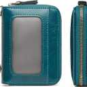 TFKGS Credit Card Holder for Women RFID Wallet Leather Womens Wallet with Zipper Blocking Keychain Card Accordion Wallets Gifts for Women Blue (1-Dark Blue)