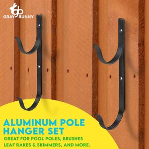 3 x Gray Bunny Pool Pole Hanger, 2 Piece Black Premium Aluminum Swimming Pool Accessories Hook Set, for Telescopic Poles, Skimmers, Leaf Rakes, Nets, Brushes, Vacuum Hose, Garden Tools
