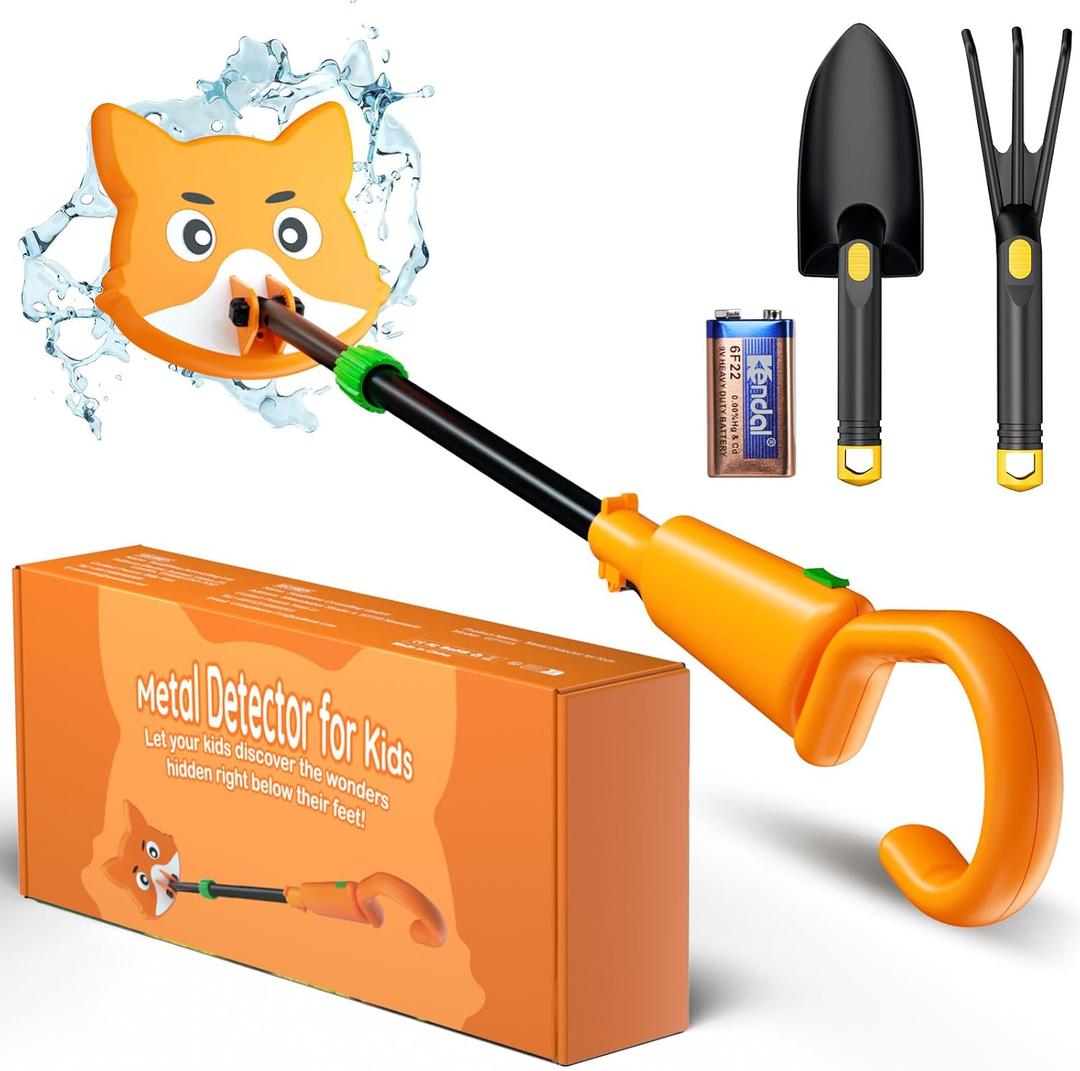 Metal Detector for Kids - Lightweight Kids Metal Detector with Waterproof Search Coil, Adjustable 30"-38" Stem, Cartoon Fox Design, Perfect for Beach, Park, Yard, Field Treasure Hunting