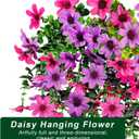 4 Pcs Artificial Fake Hanging Flowers Plants for Outdoor Decoration, Faux Daisy with Eucalyptus Leaves Fade Resistant Long Trailing Vines for Front Door Porch Balcony Patio (Light Purple Pink)