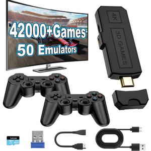 2025 Latest Wireless Retro Game Stick,Arcade Pandora Stick,Built in 42,000+ Games with 50+ Emulators,4K HDMI Output,Plug and Play TV Video Game Stick,256GB Memory Card,with Dual 2.4G Controllers