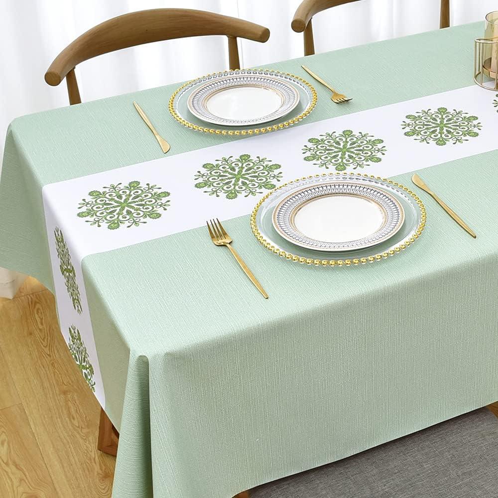 Zobesta Vinyl Table Cloth for Rectangle Tables Plastic Tablecloth PVC Tablecloth Table Cover Waterproof, Green Vinyl Tablecloths for Rectangle Tables(55 x 102 Inch, 8-10 Seats, Green)