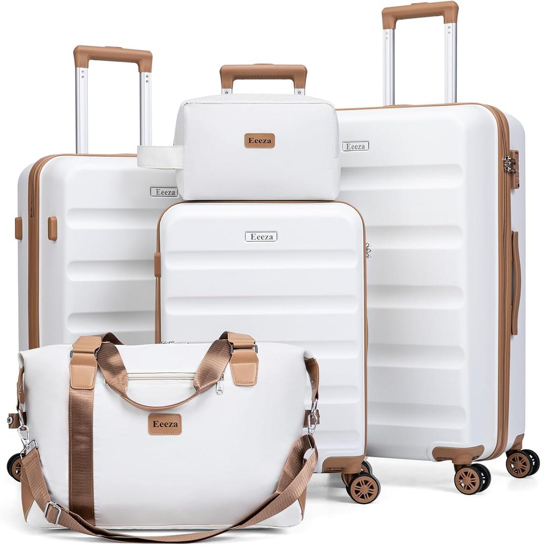 Luggage Sets 5 Piece, Suitcases with Wheels,ABS Hard Case Luggage with TSA Lock Spinner Wheels,Carry On Luggage Set (20/24/28 Inch) (White)