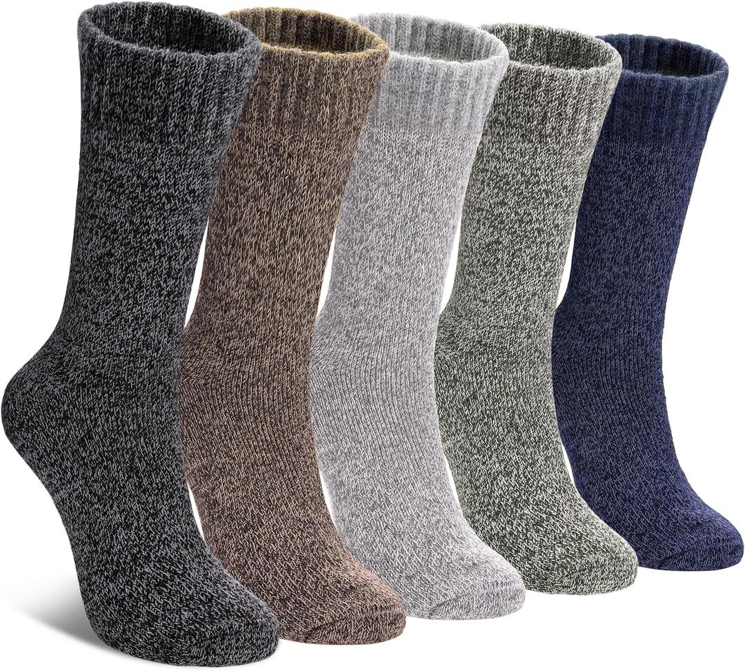LINEMIN Wool Socks for Women Winter Warm Hiking Thick Warm Cozy Boot Crew Gift Socks 5 Pairs (Pure Color Style)