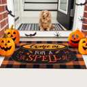 Tinideya 2 Pcs Halloween Door Mat Come in for A Spell Welcome Non Slip Coir Mats Funny Black Orange Buffalo Plaid Floor Layering Doormats Seasonal for Front Porch Entryway Decor(Come in for A Spell) (23.6 x 35.4 Inches)