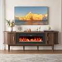 70 Fluted Fireplace TV Stand for 80 TVs, Remote & Touch Control, Adjustable Flame Colors & Temperature Entertainment Center with Storage, Modern Media TV Console Table for Living Room (Black)